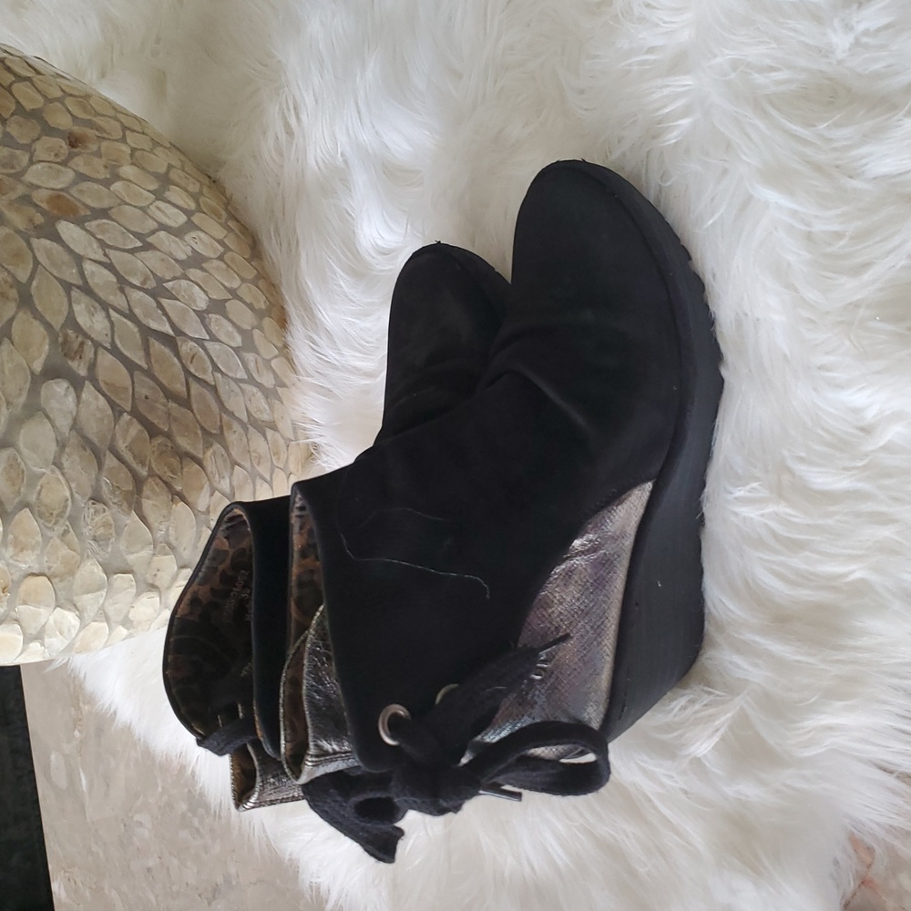 Fly London black silver wedge suade shoe size 39 - Picture 5 of 14